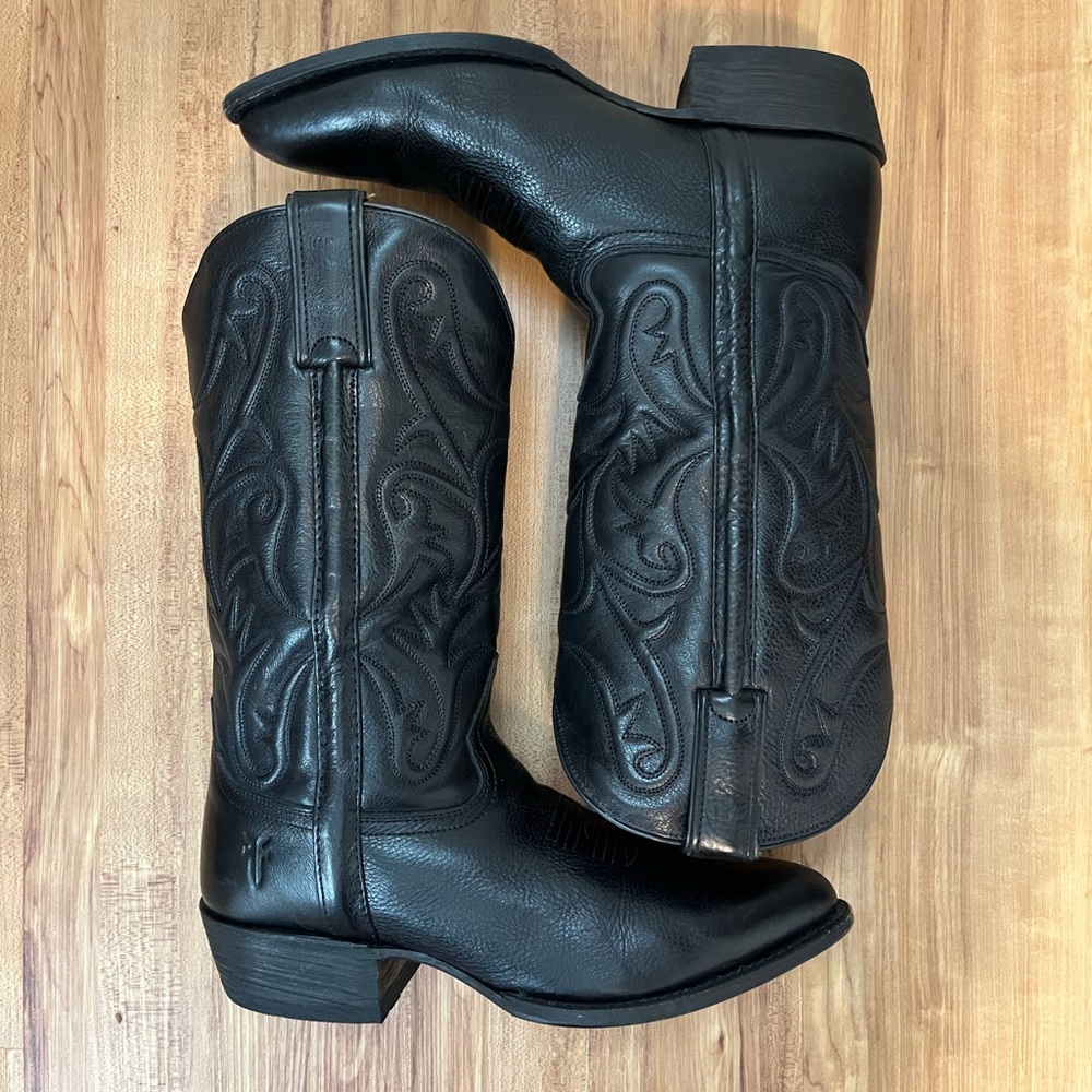 Frye Cowboy Boots Sz 9 Black Mid Calf height Leather